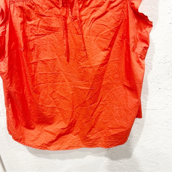 Talbots Top Women's Medium Orange Smocked Ruffle Split Neck Shell - Picture 3 of 6